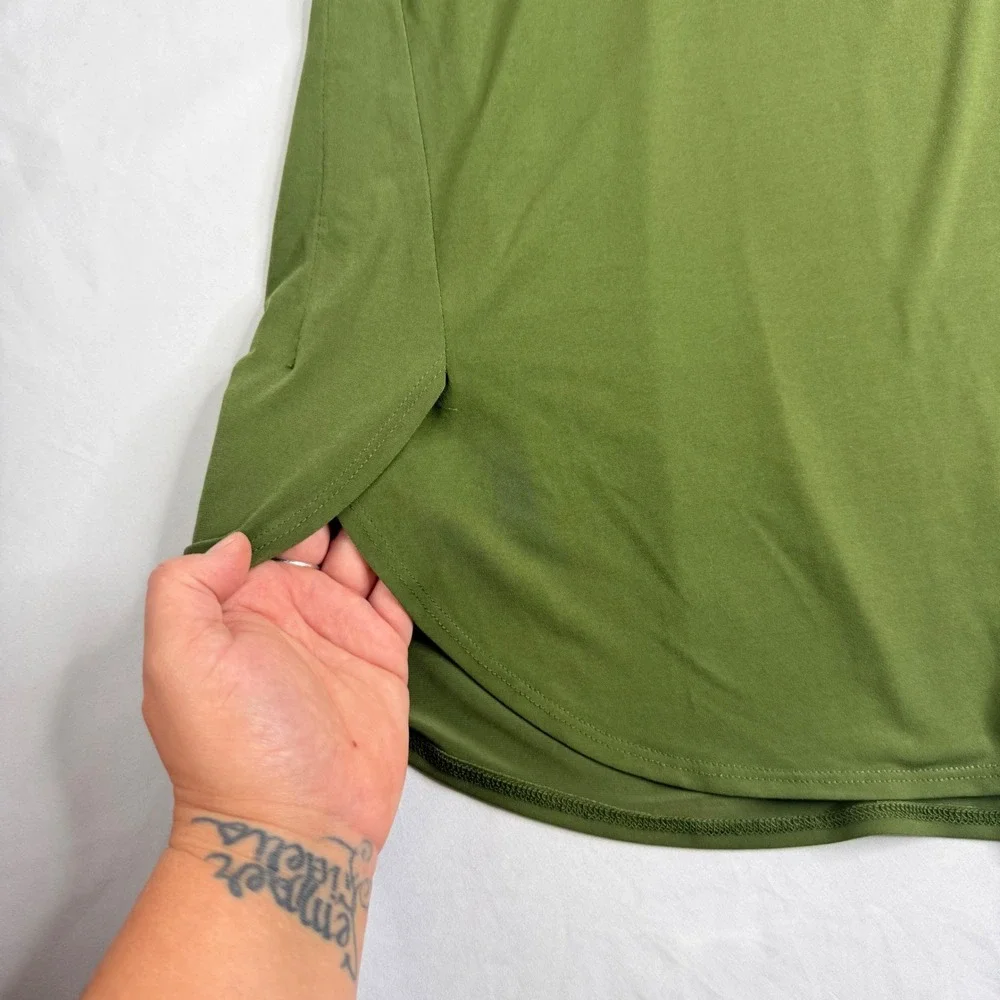 Susan Graver Modern Essentials Olive Green Liquid Knit Midi Skirt Pockets MP